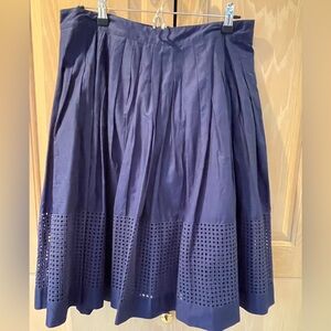 NWT Talbots Navy Cotton Skirt with Waist Pleats and Eyelet Hem